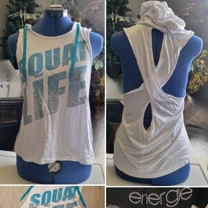 Energie Squat Life Criss-cross Keyhole Racerback Athletic Hood Top, Junior Large